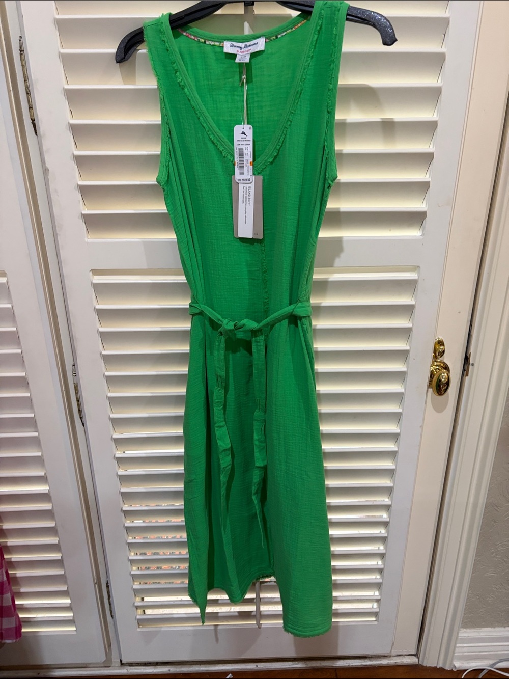 Tommy Bahama Vibrant Green Sleeveless Belted Midi Dress. Size S/P  NWT